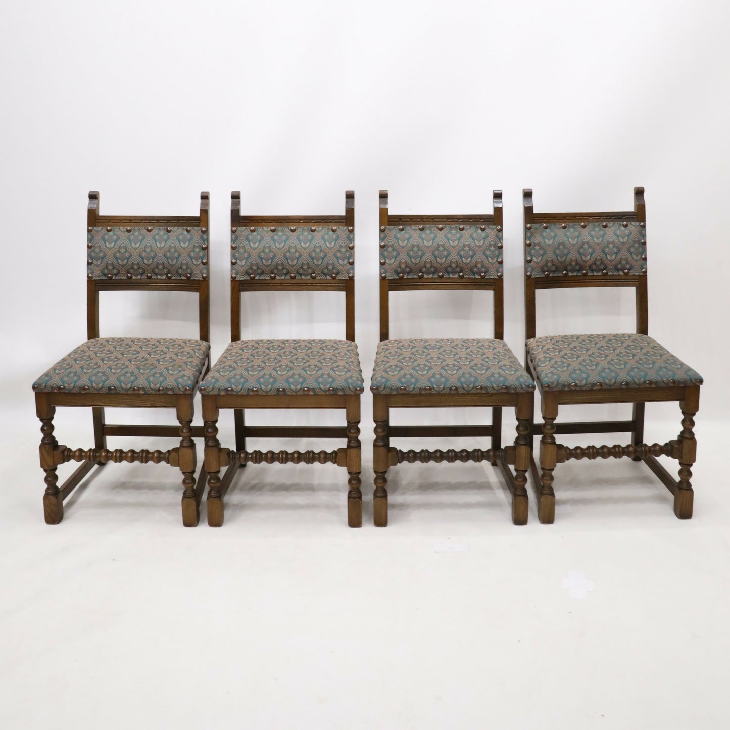 4 Old Charm Dining Chairs Light Oak Sherwood Green Upholstery FREE UK Delivery. SBR9775/0711D