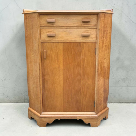 Mid century light Oak corner cupboard / drinks cabinet