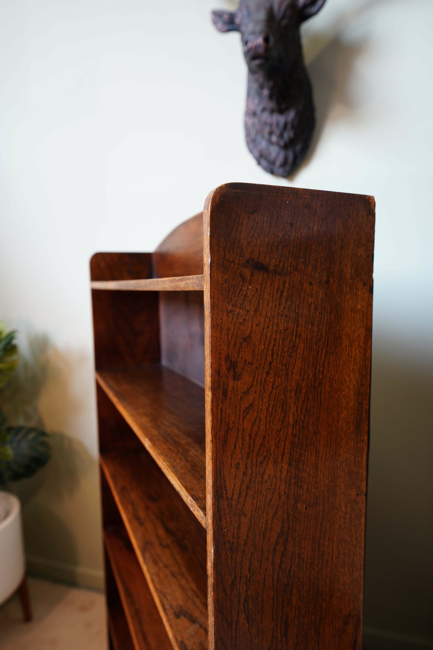 Vintage Slim Open Bookcase In Solid Oak – United Kingdom, C.1910