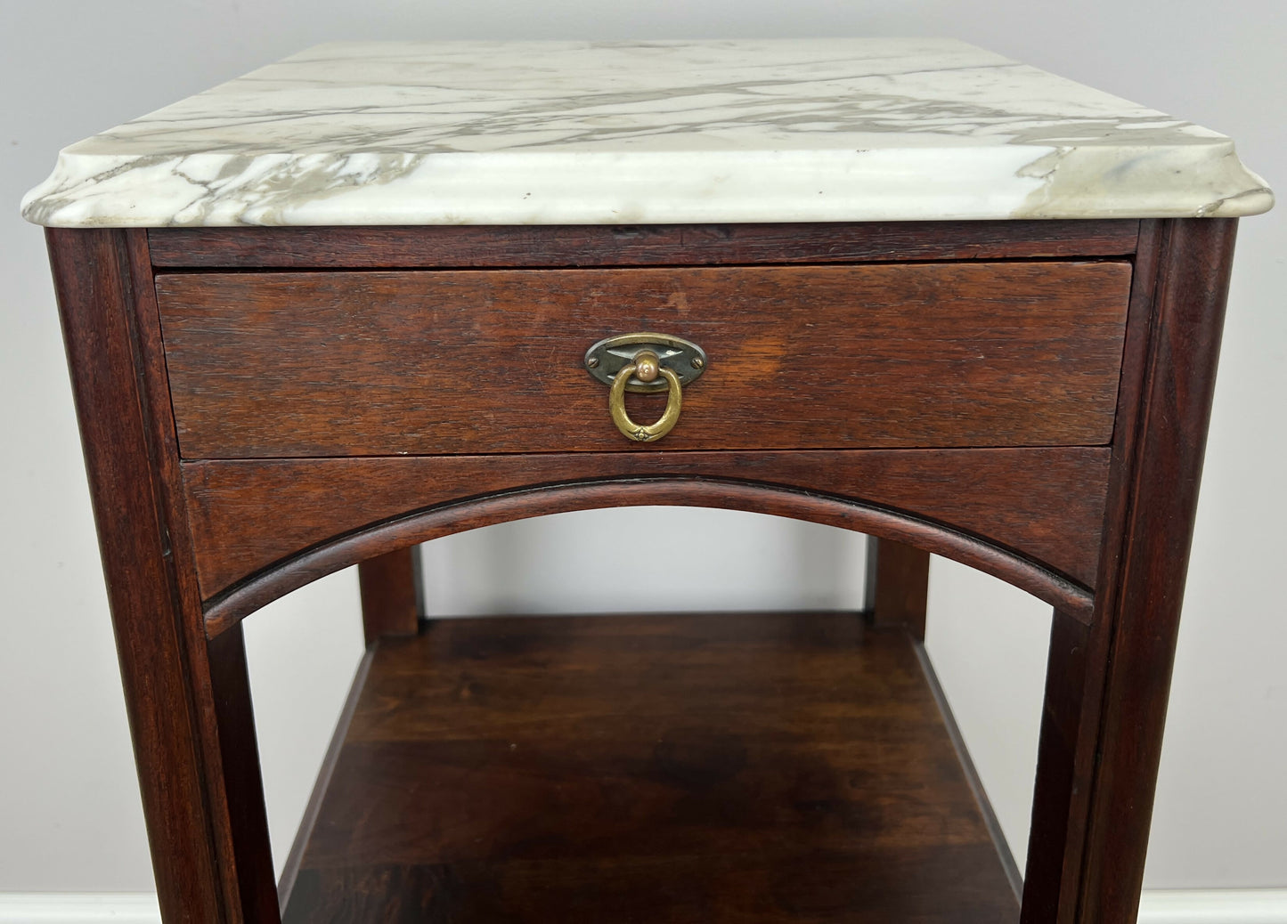 Bedside Table Antique French Style Marble Top Walnut Cabinet Nightstand LOT 6239