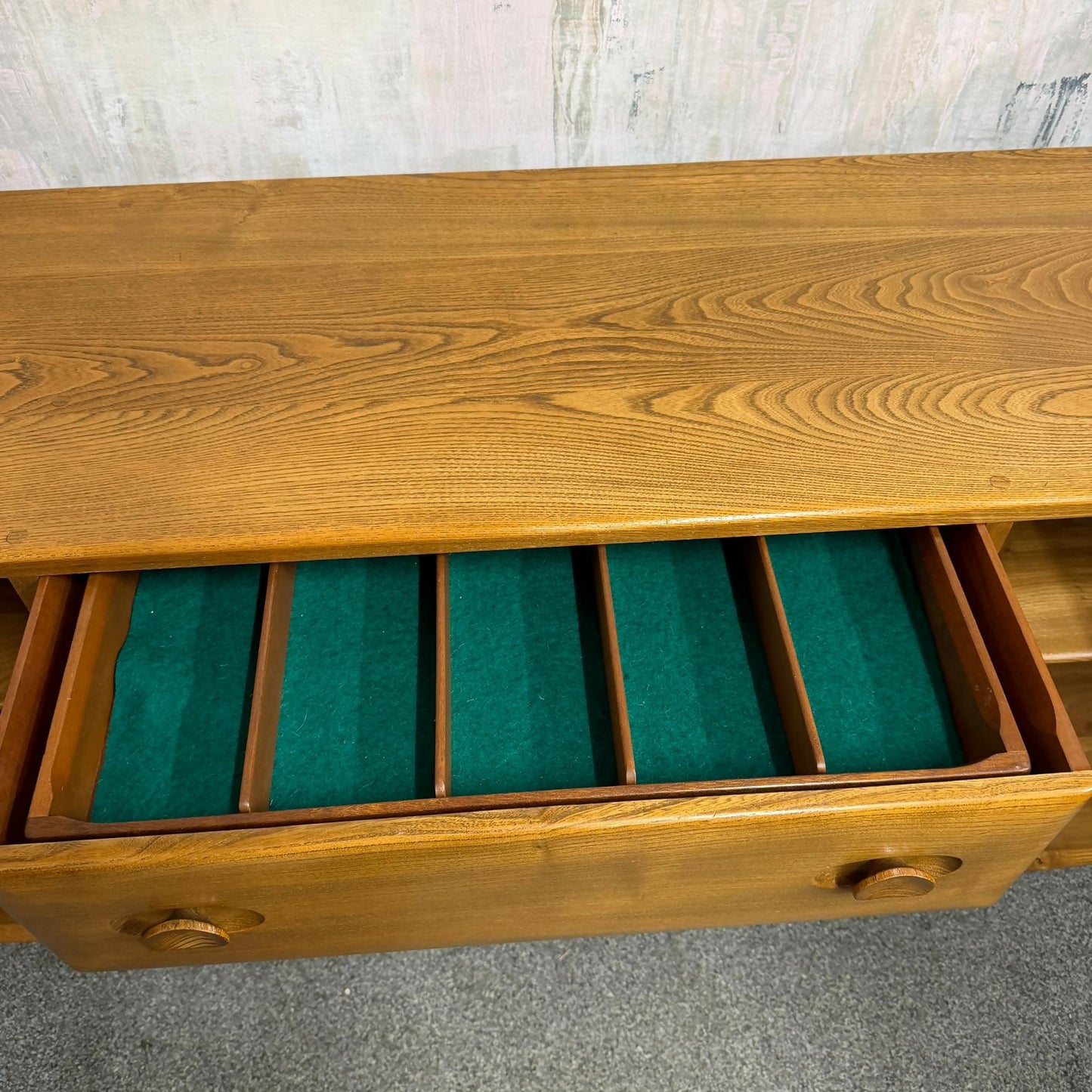 Vintage MCM Ercol Elm Windsor Sideboard 1960s 2 Cupboards Drawers on Castors