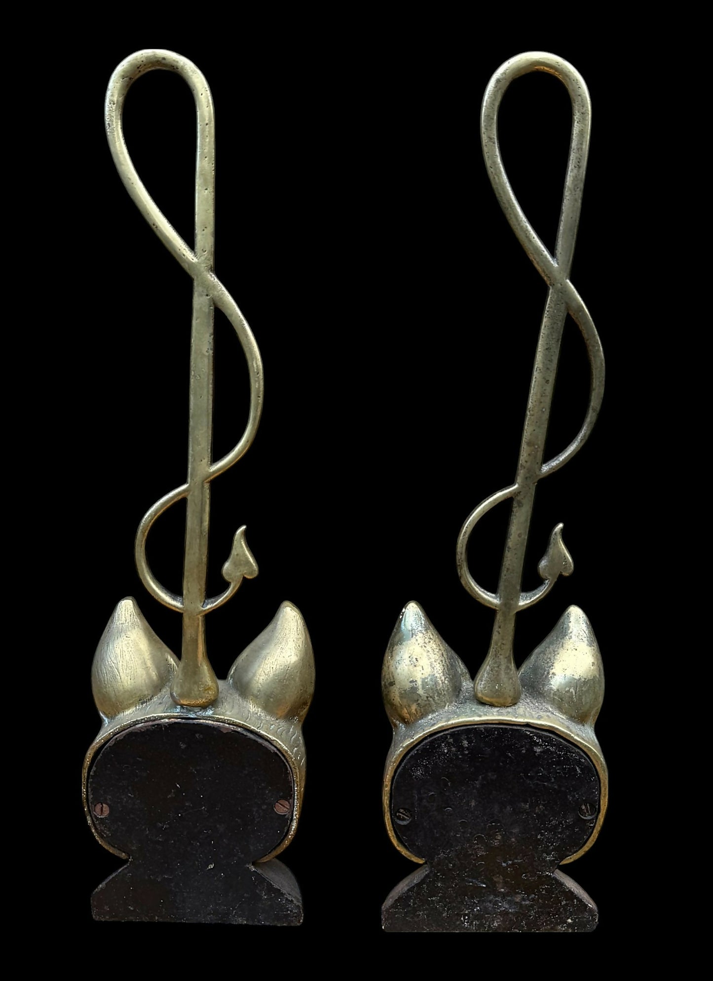 Pair of Antique Brass Fox Head Door Porters or Door Stops