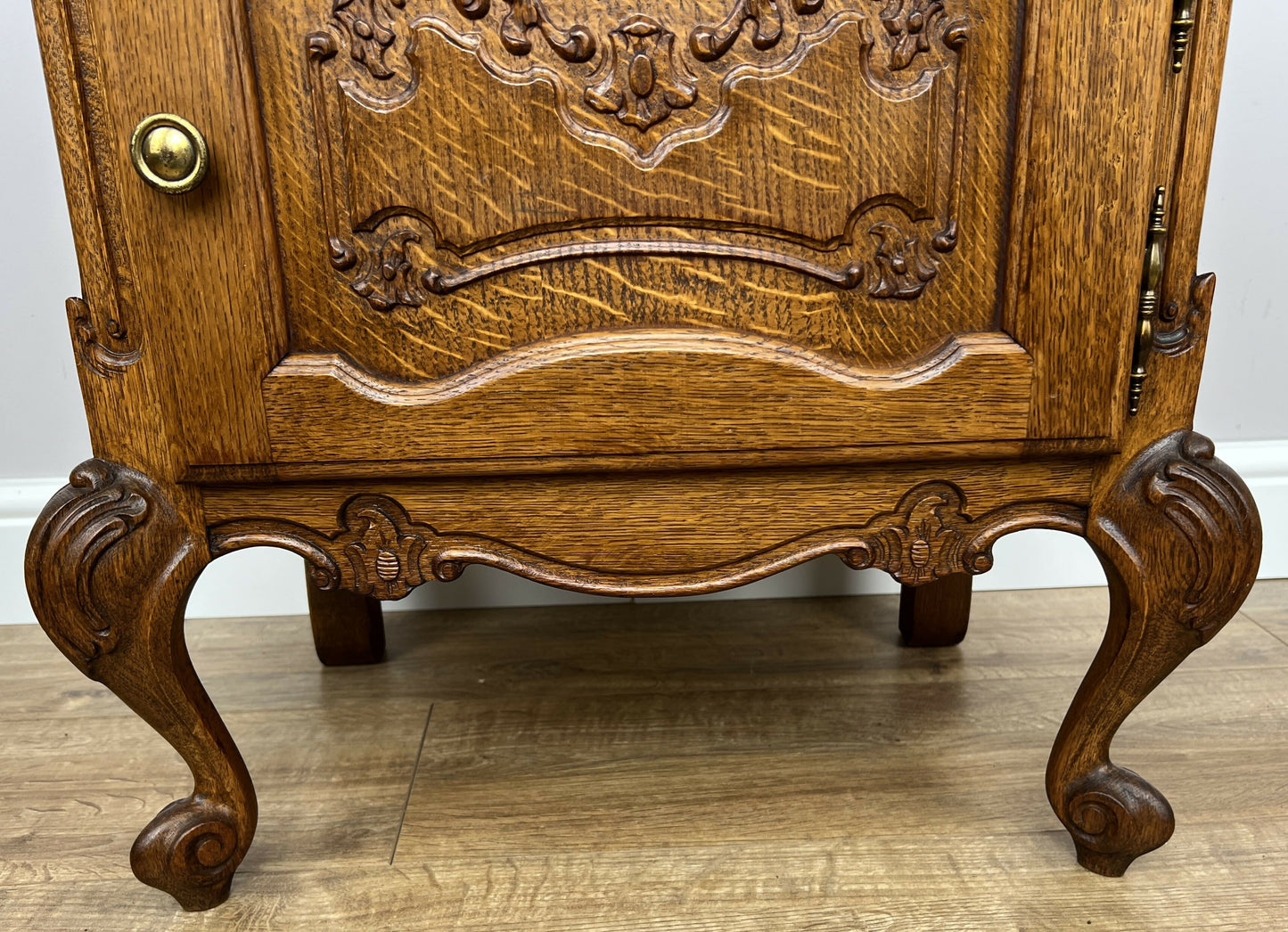 Pair of Bedside Tables Vintage French Louis Oak Nightstands Cabinets LOT 6220