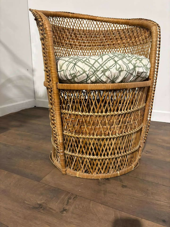Vintage Wicker Bedroom Chair with Cushion