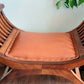 Vintage Carule Stool/Seat Indonesian Teak, Leather Padded Seat Cushion A Beauty!