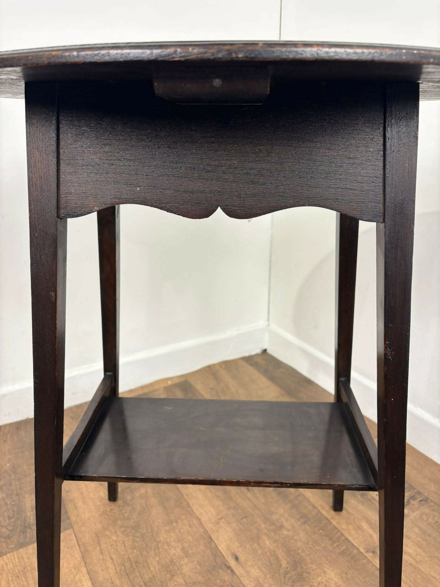 Vintage Stained Oak Side Table With Oval Top
