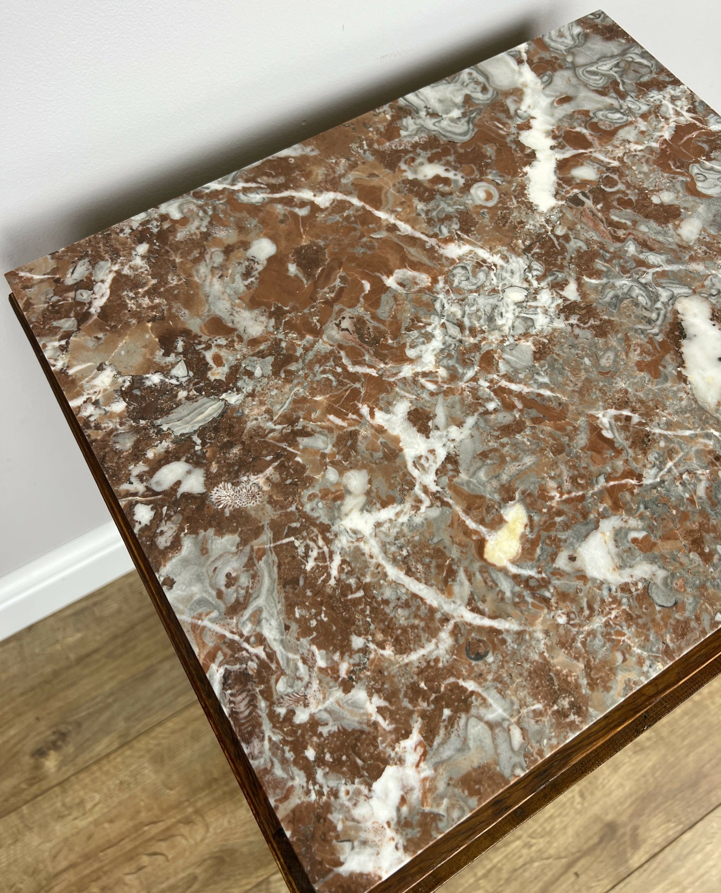 Bedside Table Antique French Art Deco Marble Top Oak Cabinet Nightstand LOT 6238