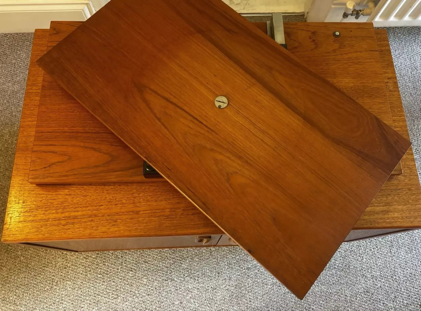 Mid Century G Plan Fresco Tv Stand Swivel Top Vinyl Storage Unit Teak
