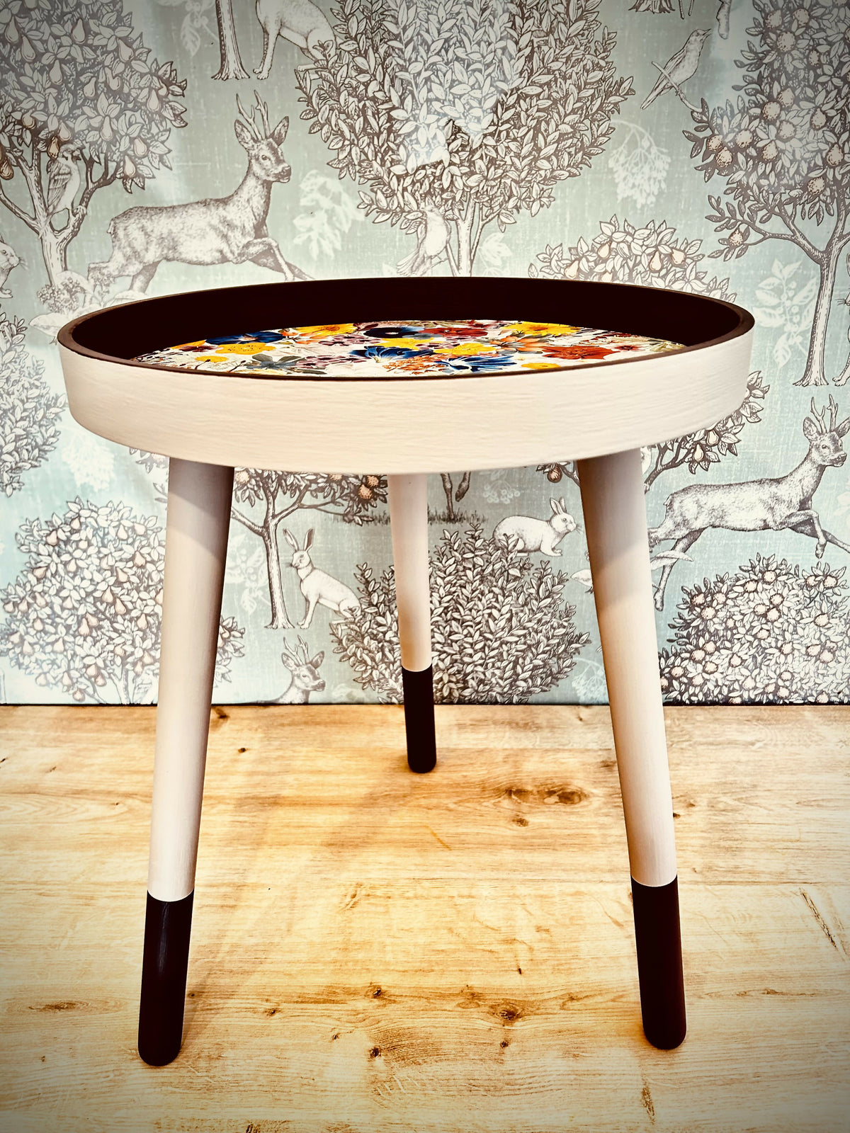 Upcycled Wooden Side End Table | Vintage Hand Painted Chic Bedside Plant Stand Pink & Purple