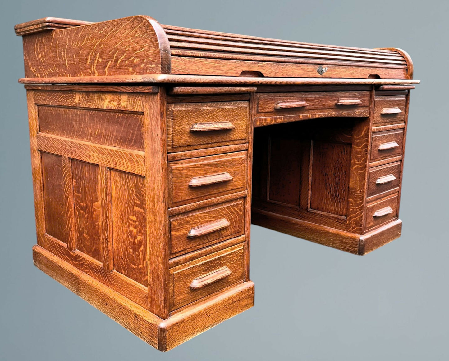 Large Antique Oak Roll Top Desk Jas Shoolbred & Co