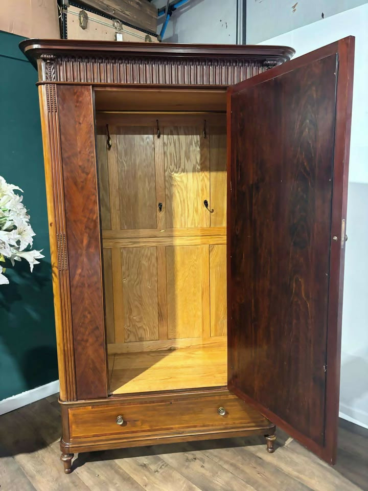 Antique Continental Walnut & Mahogany Wardrobe