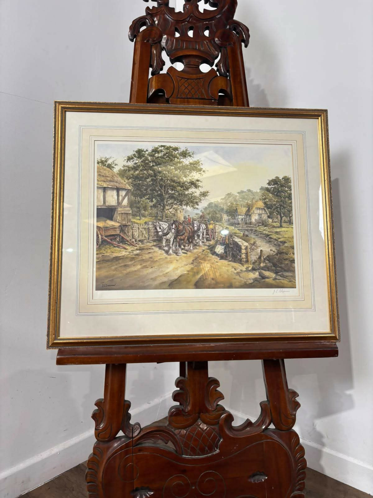 J.L. Chapman Framed Country Village Print – Horse & Cart Scene