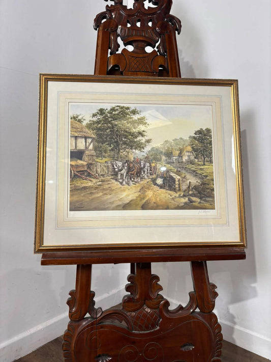 J.L. Chapman Framed Country Village Print – Horse & Cart Scene