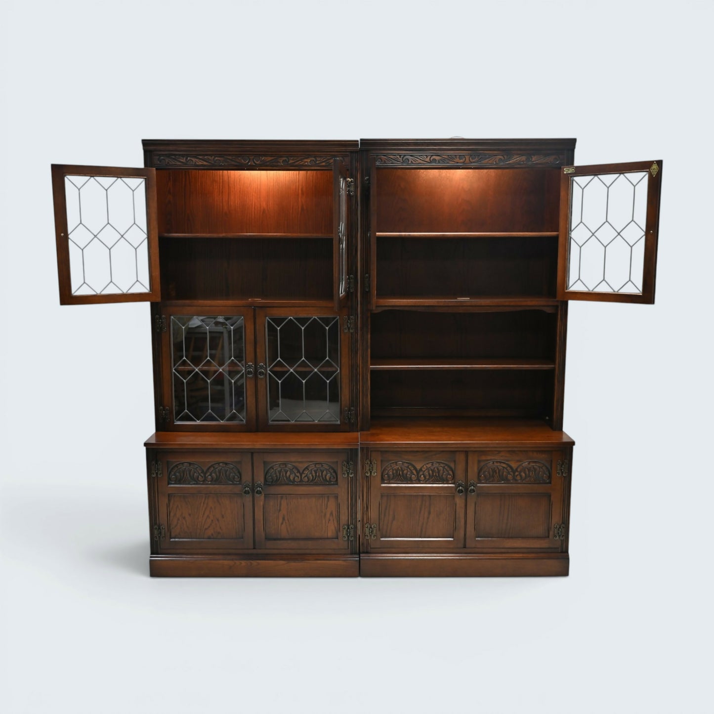 Old Charm Large Wall Unit Display Cabinet Bookcase Tudor Brown FREE UK Delivery