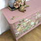 Refinished Stag Minstrel Captains Chest Of Drawers In Dusky Pink With Floral Design, large drawers, sideboard