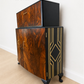 Navy Blue and Gold Art Deco Walnut Drinks Cabinet, cocktail cabinet, 1930s, vintage bar, sideboard, refurbished