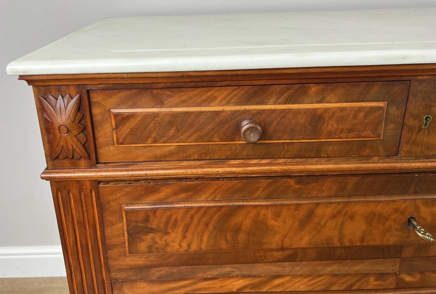 Chest of Drawers Antique French Walnut Marble Top 5 Drawers Cabinet LOT 6349