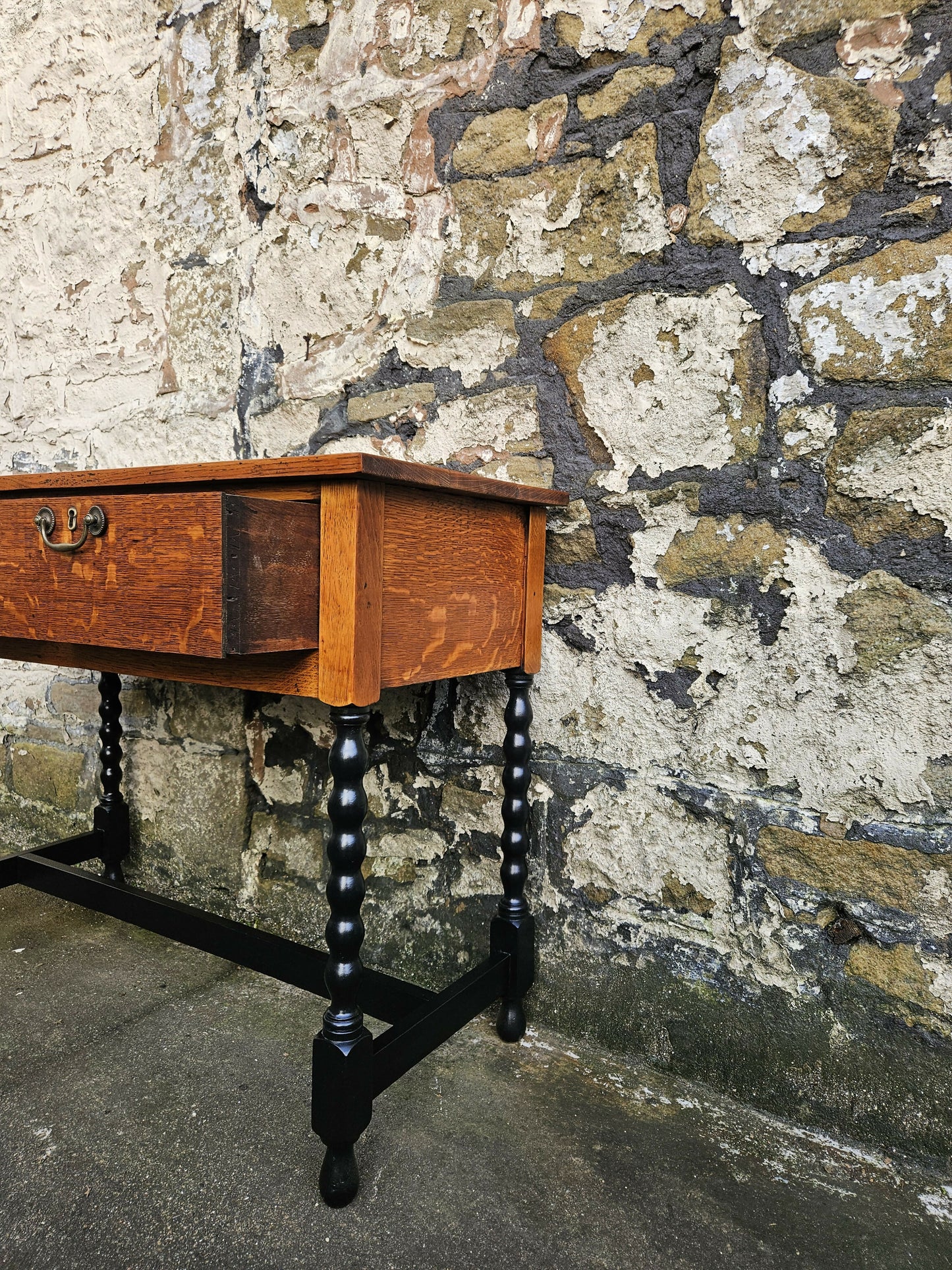 Vintage Oak Chest Of Drawers Two Drawer Cabinet Lovely Detailing Ebonised In Black