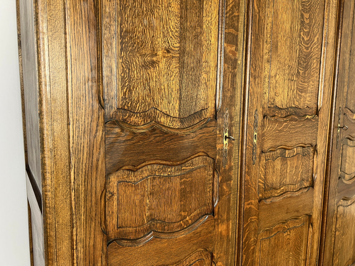 Wardrobe Vintage French Louis XVI Style Oak Three Door Carved Armoire LOT 6507