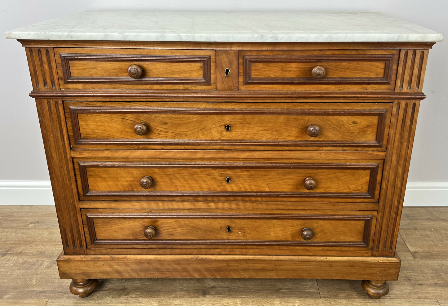 Chest of Drawers Antique French Walnut Marble Top 5 Drawers Cabinet LOT 6291