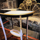 French-Style Oval Side Table - Blush Pink, Black & Gilt Geometric Design