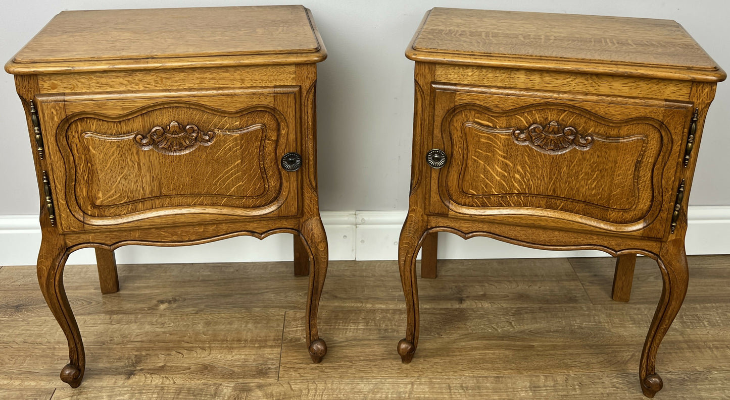 Pair of Bedside Tables Vintage French Louis Oak Nightstands Cabinets LOT 6214