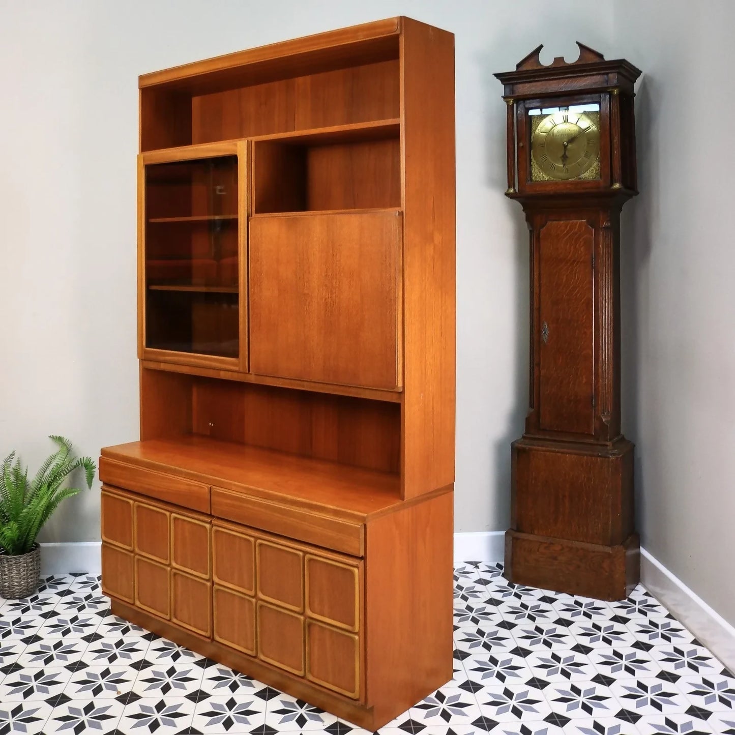 Retro McIntosh Wall Unit Tall Display Cabinet Drinks Cabinet in Teak Mid Century Retro