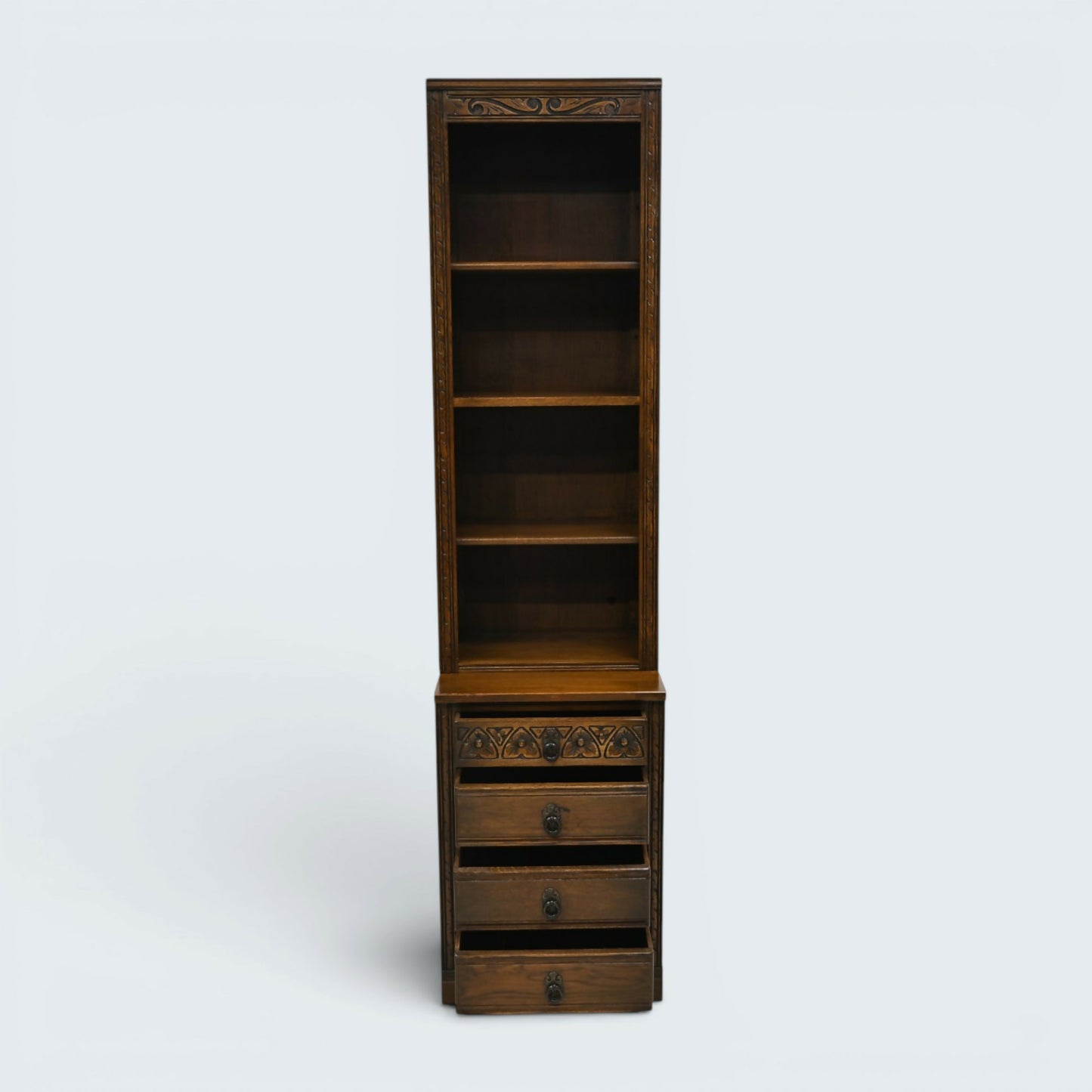 Old Charm Narrow Bookcase 4 Drawers 3 Shelves Light Oak FREE UK* Delivery