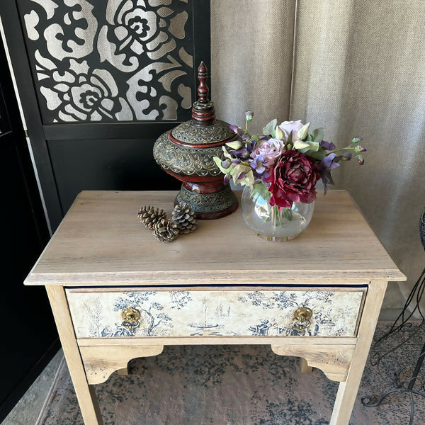 Solid Oak Console Table Toile De Jouy Decoupage