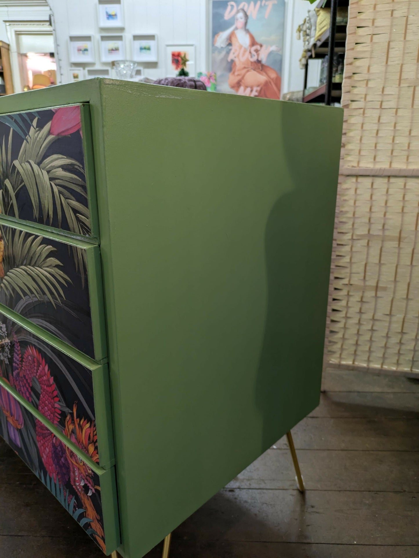 Mid century Sideboard or Cocktail cabinet. Upcycled Painted Blue, Oriental Dragons Commission Piece