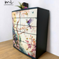 Beautiful watercolour floral mural extra large chest of drawers in a deep teal navy blue. Solid wood, botanical sideboard
