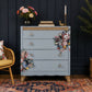 Harris Lebus Vintage Chest Of Drawers Painted Pale Blue with Floral Transfers Botanical