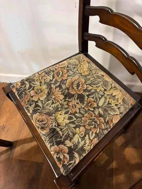 Vintage Set of Seven Oak Ladder Back Dining Chairs Including Carver Chair