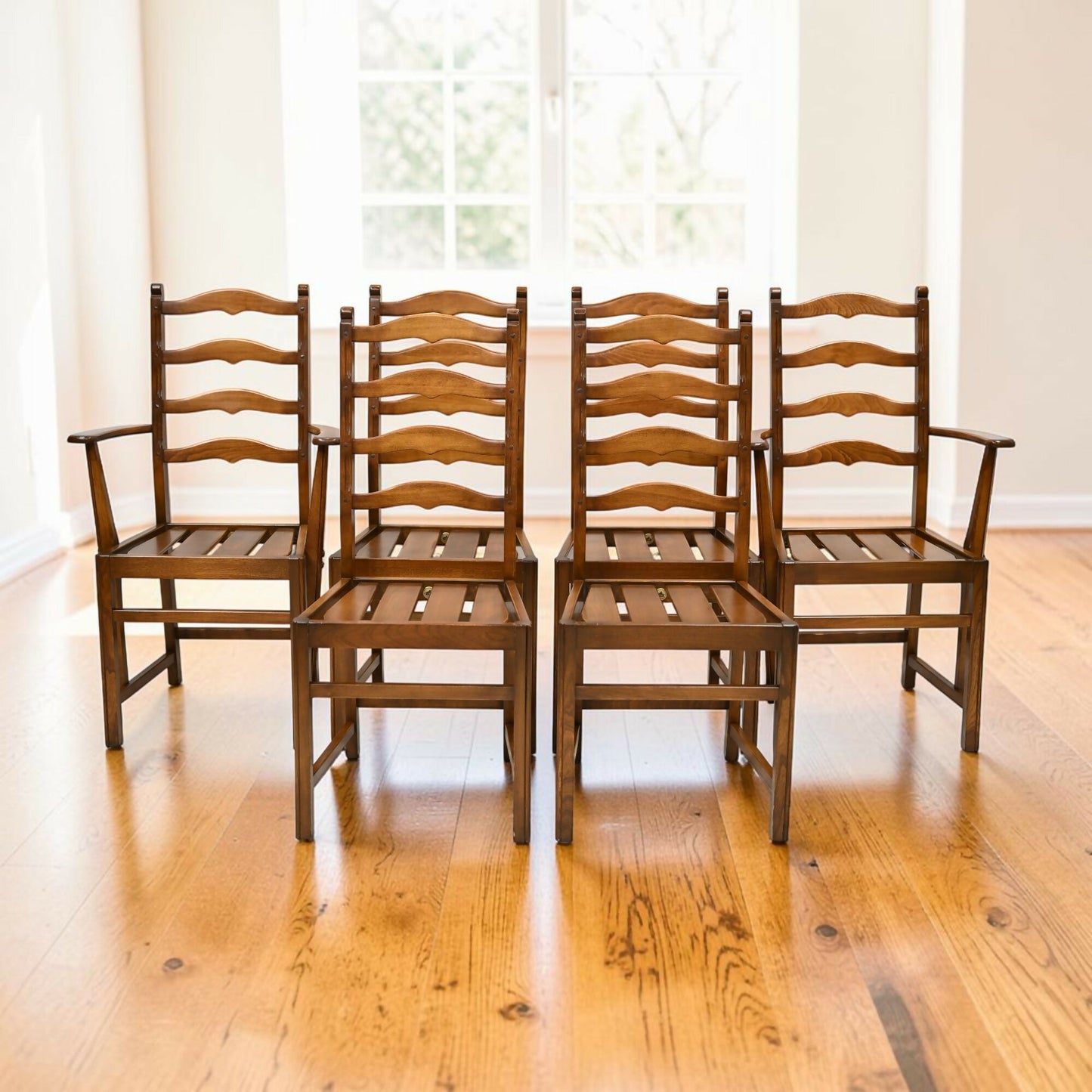 6 Ercol Dining Chairs 1970s Ladderback Inc 2 Carvers Golden Dawn FREE Delivery*
