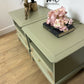 Stag Minstrel Bedside Tables In Pale Sage Green With Gold Foil Bird And Floral Design