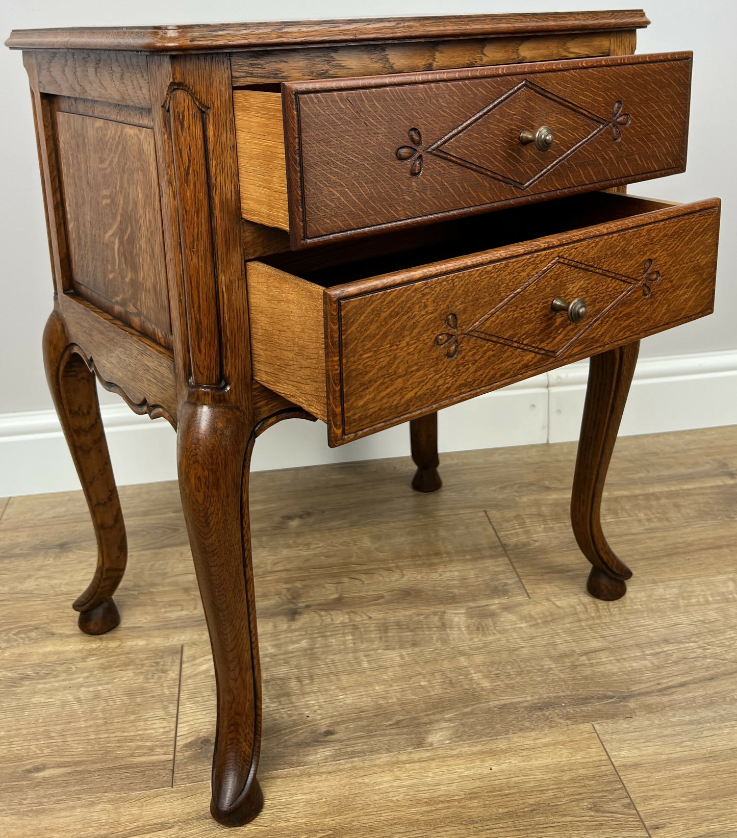Pair of Bedside Tables Vintage French Louis Oak Nightstands Cabinets LOT 6225