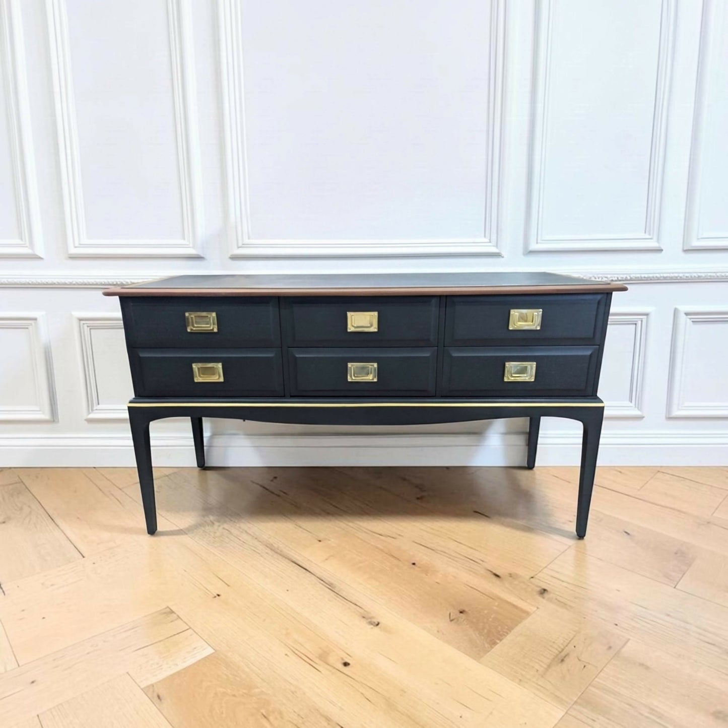 Stag minstrel black gold console table/ mid century modern vintage sideboard