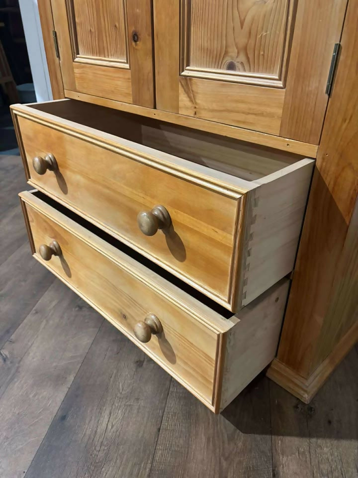Waxed Solid Pine Two Door Wardrobe / Hall Cupboard