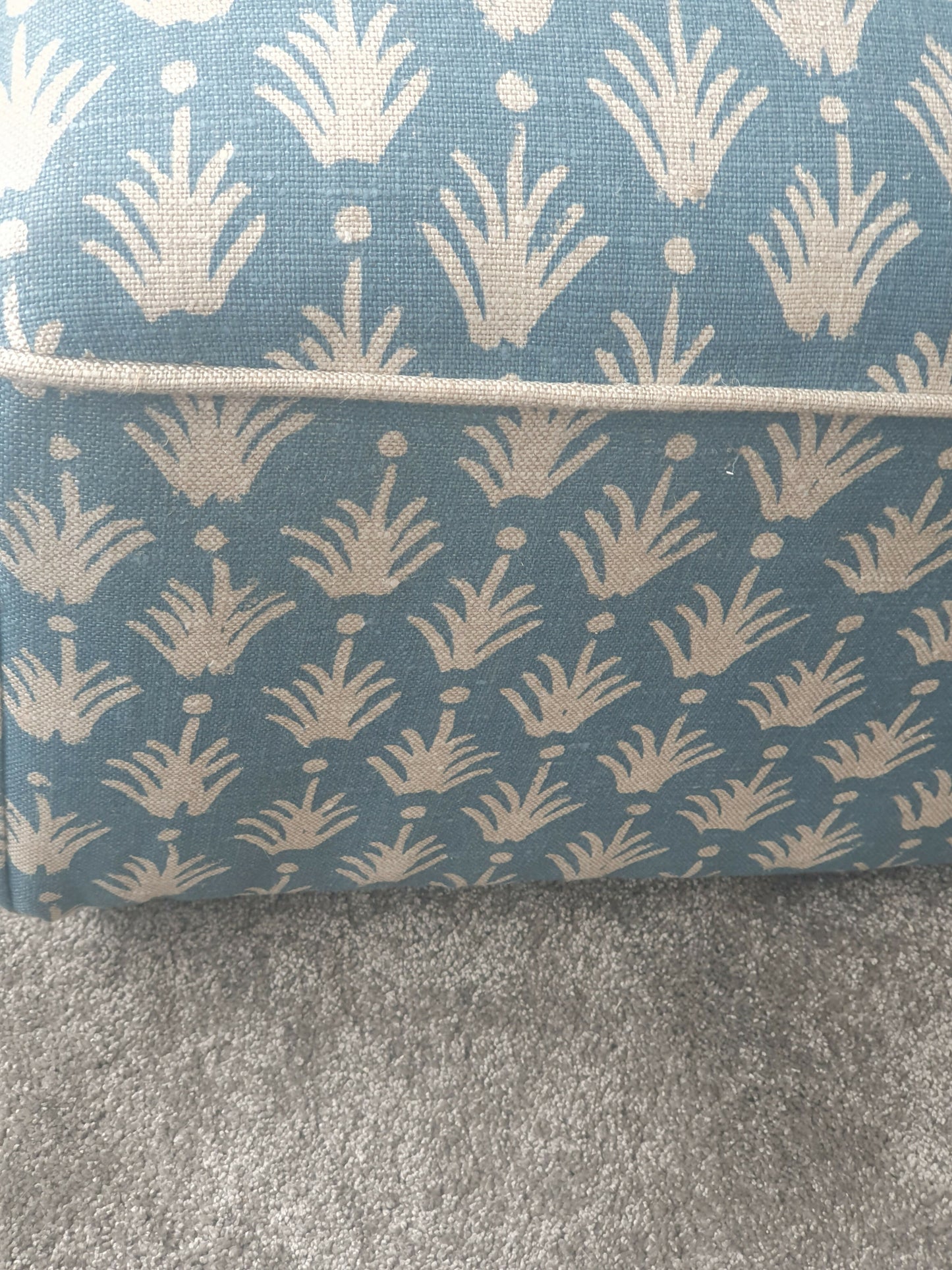 Footstool Pouffe Ottoman square on 4 feet Reupholstered in a High End Belgium Linen