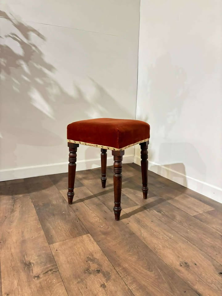 Victorian Upholstered Stool Resting on Turned Supportsc
