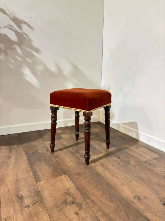 Victorian Upholstered Stool Resting on Turned Supportsc