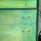 Mid Century Chest of Drawers Hand Painted Green With Gold Legs