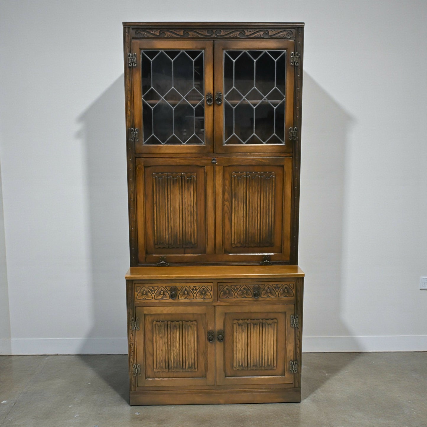 Old Charm Wall Unit Bookcase Display Bureau/Drinks Light Oak FREE UK Delivery*
