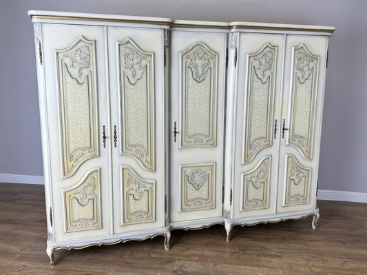 Wardrobe Vintage French Shabby Chic Five Door Carved Armoire Cabinet LOT 6121