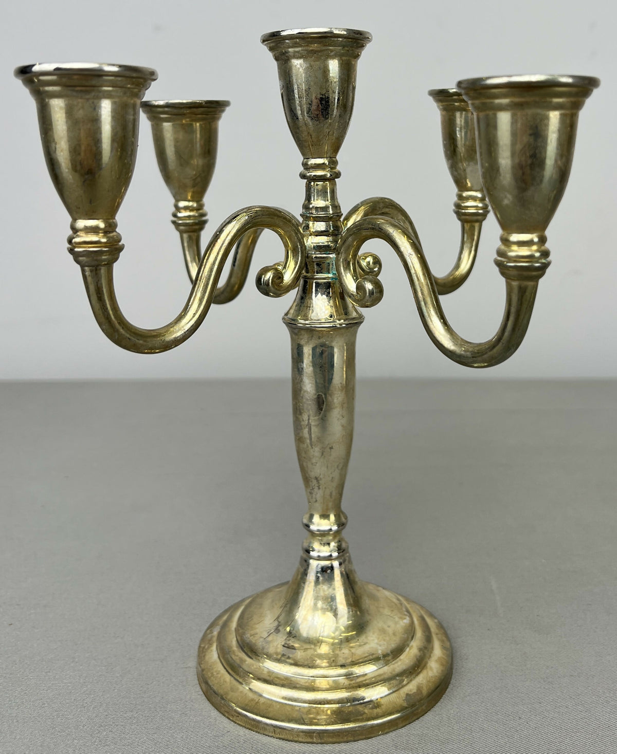 Pair of Candelabras Vintage French Style Metal Five Arm Candle Holders LOT 6484