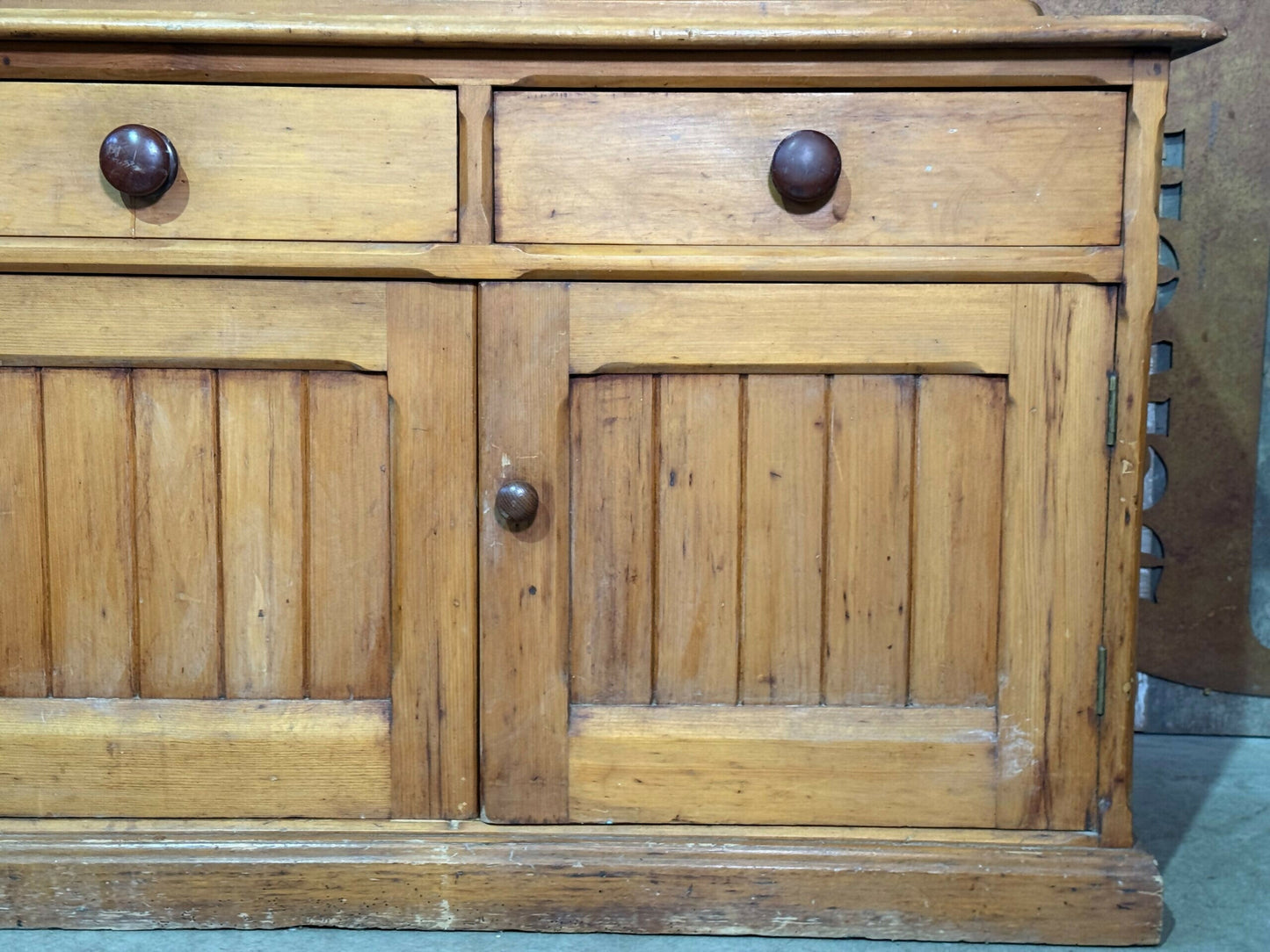 Antique Edwardian Pine Two Door Low Housekeeper Pantry Kitchen Cupboard, c.1920