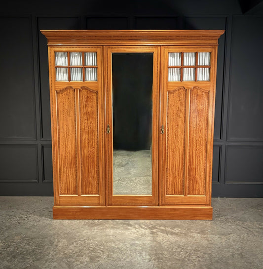 Edwardian Satinwood Vintage Triple Wardrobe