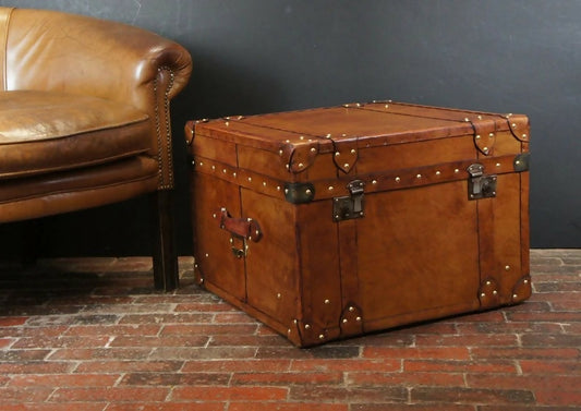 London Tan British Luxury Handmade Leather Coffee Table Trunk