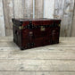 Genuine Bridle Leather Hand Dyed Belted Chestnut Brown Coffee Table Trunk