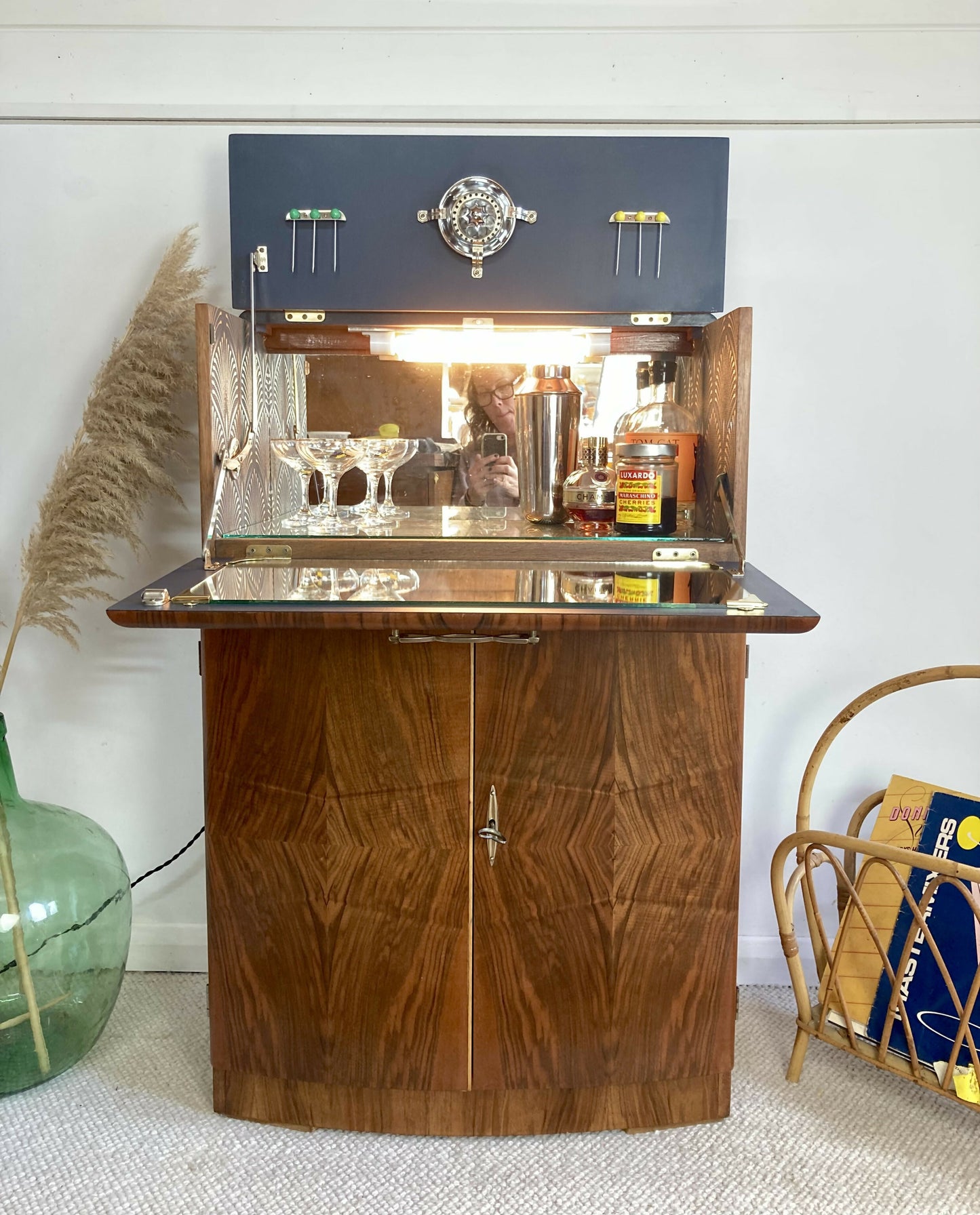 Art Deco Petite Walnut Cocktail Cabinet